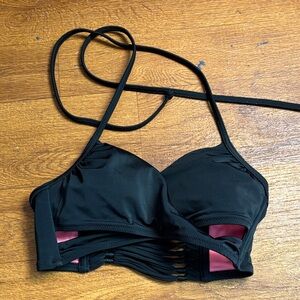 PINK Victoria's Secret Black Bikini Top with Pink Highlights